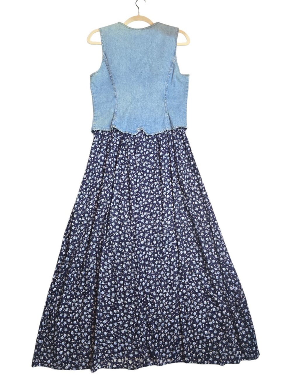 Vintage 90s Paris Blues Denim Vest Floral Maxi Dress Size 9 Cottagecore Grunge - Picture 12 of 13